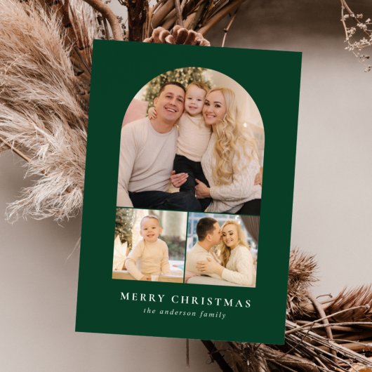 Groene minimalistische Arch 3 Foto Feestdagenkaart