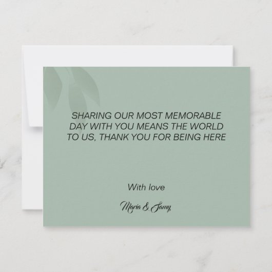 Groene minimalistische bohemian dank u bruiloft bedankkaart (Achterkant)