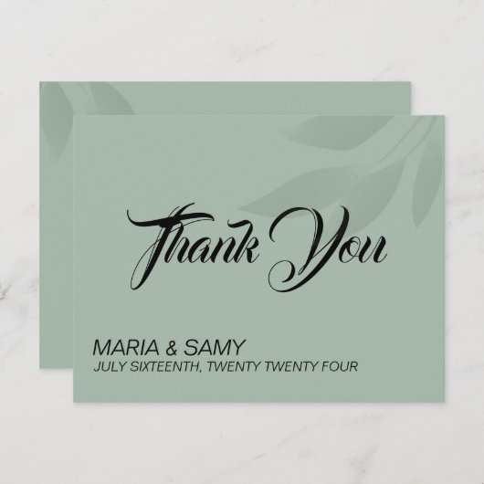 Groene minimalistische bohemian dank u bruiloft bedankkaart (Voorkant / Achterkant)