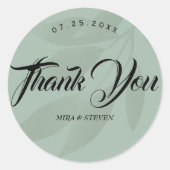 Groene Minimalistische bohemian dank u bruiloft Ronde Sticker (Voorkant)
