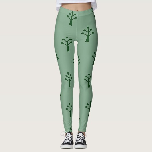 Groene Minimalistische Bomen Leggings (Voorkant)