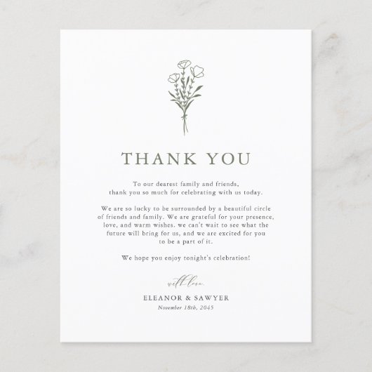 Groene minimalistische Botanicals bruiloft Bedankt (Voorkant)