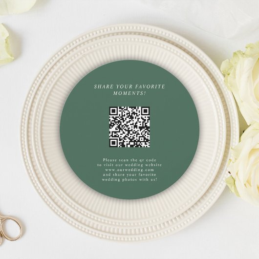 Groene Minimalistische Bruiloft QR Code Behuizing  Kaart