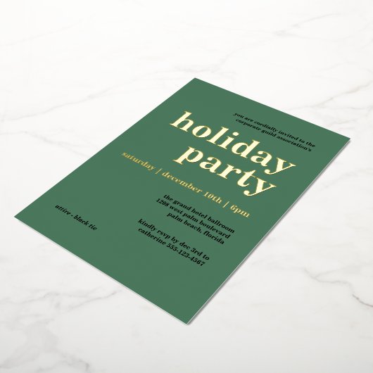 Groene minimalistische collectieve feestdag in de  folie uitnodiging (Gedraaid)