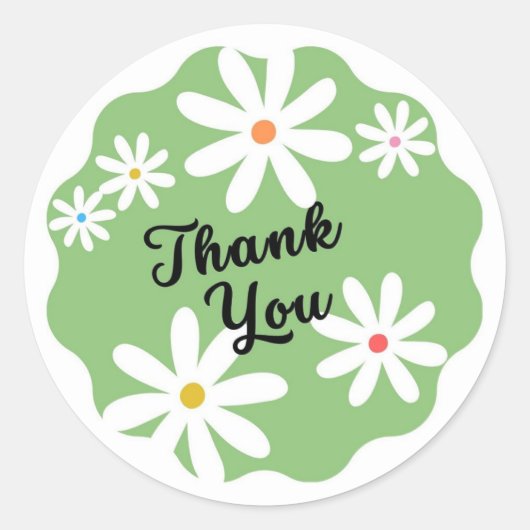 Groene minimalistische esthetische Daisy Flower da Ronde Sticker (Voorkant)