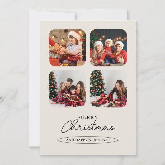 Groene minimalistische fotocollage Vrolijk Kerstfe Feestdagenkaart (Voorkant)