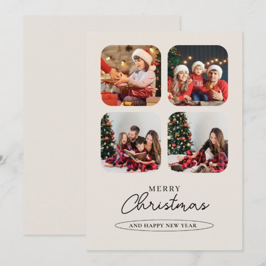 Groene minimalistische fotocollage Vrolijk Kerstfe Feestdagenkaart (Voorkant / Achterkant)