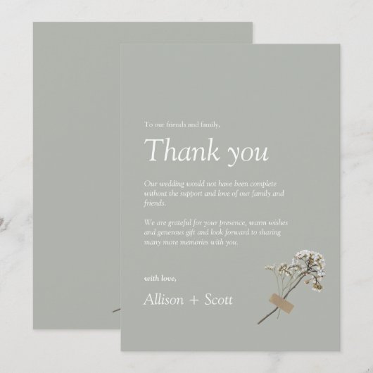 Groene minimalistische handdruk op Floral Flat Tha Bedankkaart (Voorkant / Achterkant)