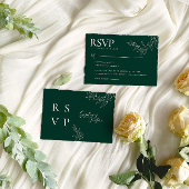 Groene minimalistische herfstbruiloft RSVP kaartje