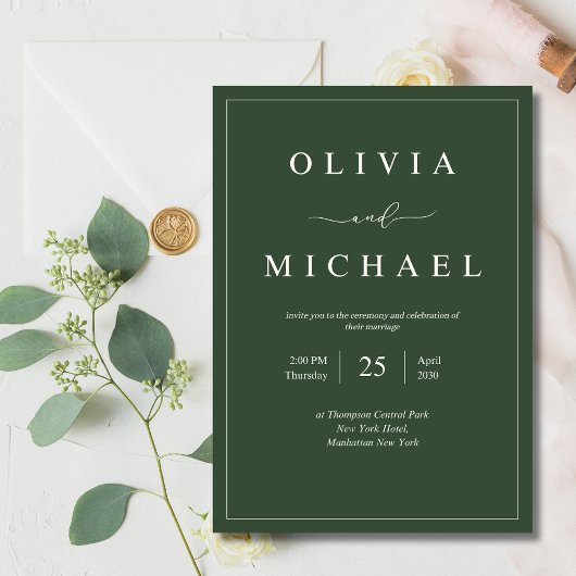 Groene minimalistische huwelijksuitnodiging Modern Kaart