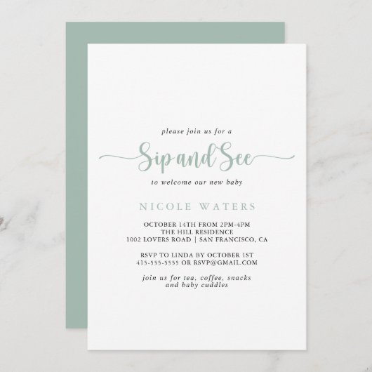 Groene minimalistische kalligrafie Sip en Zie Kaart (Voorkant / Achterkant)