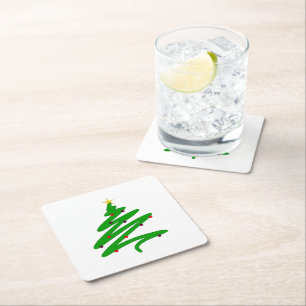 Groene minimalistische kerstboom Doodle Kartonnen Onderzetters