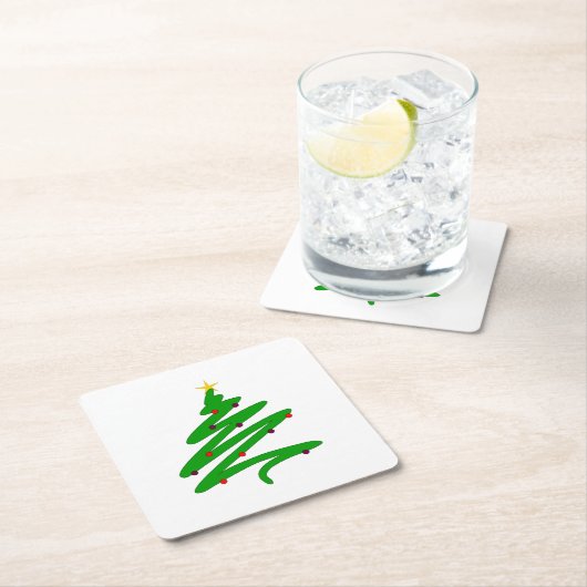 Groene minimalistische kerstboom Doodle Kartonnen Onderzetters (Insitu)