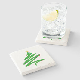 Groene minimalistische kerstboom Doodle Stenen Onderzetter