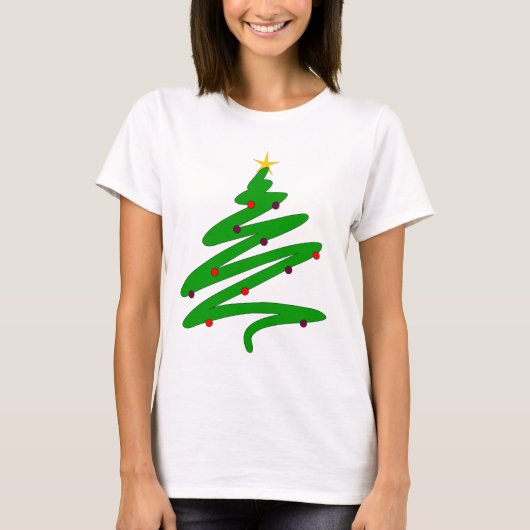 Groene minimalistische kerstboom Doodle T-shirt (Voorkant)