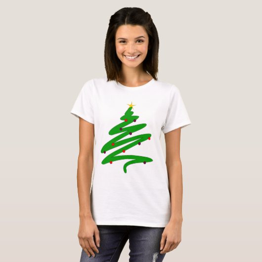 Groene minimalistische kerstboom Doodle T-shirt (Voorkant volledig)