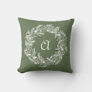 Groene minimalistische krans botanische letter A Kussen