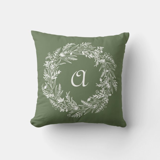 Groene minimalistische krans botanische letter A  Kussen (Voorkant)
