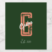 Groene minimalistische moderne monogram wijn etiket (Enkel label)