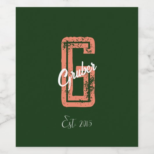 Groene minimalistische moderne monogram wijn etiket (Enkel label)