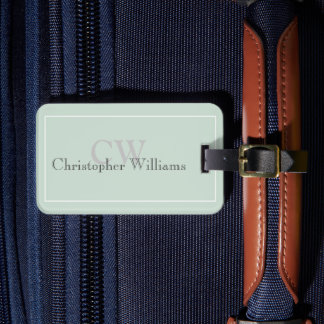 Groene minimalistische naam Monogram Bagagelabel