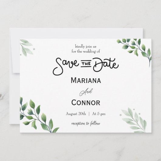 Groene Minimalistische Save The Date Uitnodiging (Voorkant)