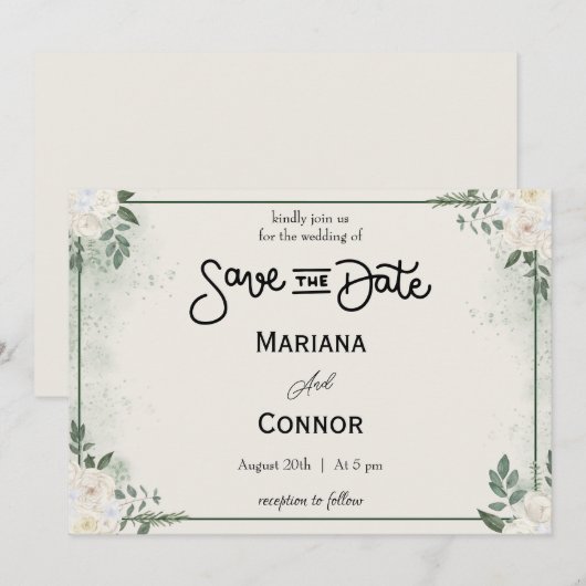 Groene Minimalistische Save The Date Uitnodiging (Voorkant / Achterkant)