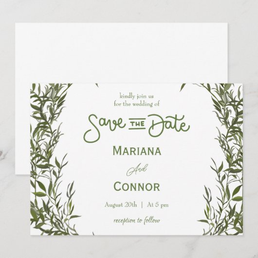 Groene Minimalistische Save The Date Uitnodiging (Voorkant / Achterkant)