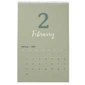 Groene Minimalistische Schone Moderne Ontwerp Kale Kalender (Feb 2027)