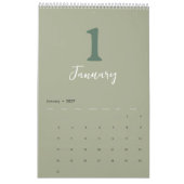 Groene Minimalistische Schone Moderne Ontwerp Kale Kalender (Jan 2027)