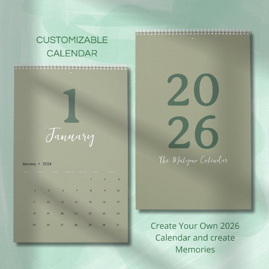 Groene Minimalistische Schone Moderne Ontwerp Kale Kalender
