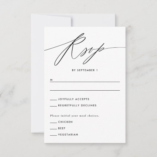 Groene Minimalistische Script Responskaart RSVP Kaartje (Voorkant)