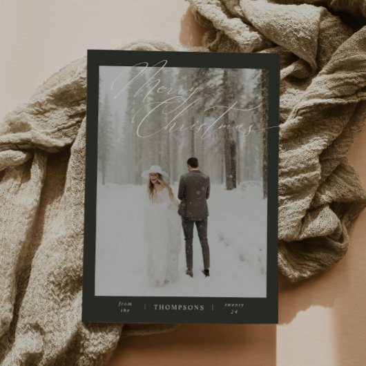 Groene minimalistische scripttypografie Foto Kerst Feestdagenkaart