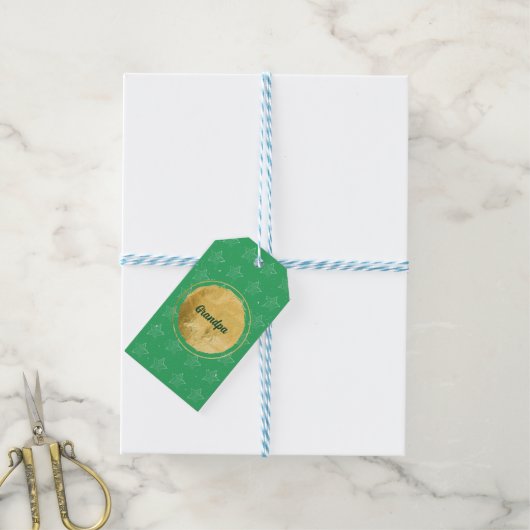 Groene minimalistische sterren Gold Circle Sneeuw Cadeaulabel (Met Touw)