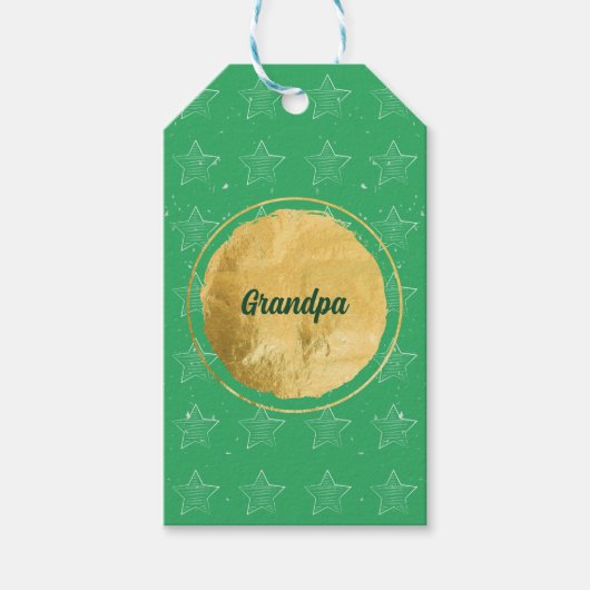 Groene minimalistische sterren Gold Circle Sneeuw Cadeaulabel (Voorkant)