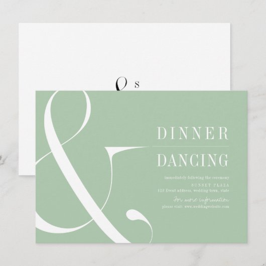 Groene minimalistische typografische bruiloft rece informatiekaartje (Voorkant / Achterkant)