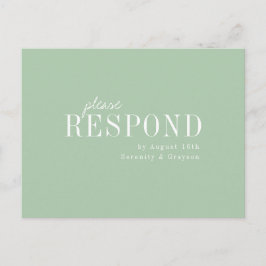 Groene minimalistische typografische bruiloft RSVP Uitnodiging Briefkaart