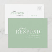 Groene minimalistische typografische bruiloft RSVP Uitnodiging Briefkaart (Voorkant / Achterkant)