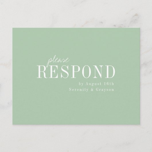 Groene minimalistische typografische bruiloft RSVP Uitnodiging Briefkaart (Voorkant)