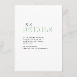 Groene minimalistische typografische trouwdetailka informatiekaartje