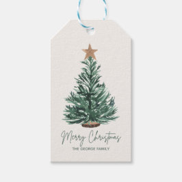 Groene minimalistische vintage kerstboom vakantie cadeaulabel