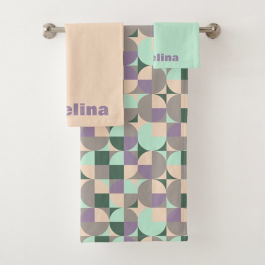 Groene mint beige abstract geometrisch patroon naa bad handdoek (Insitu)