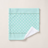 Groene Mint Daisies en Stripes Monogrammed Bad Handdoek (Wasdoekje)