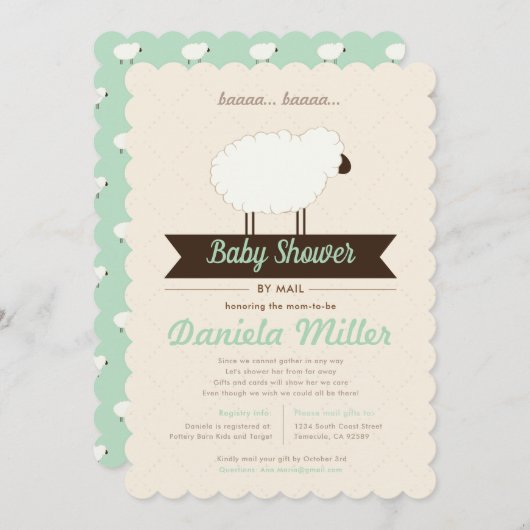 Groene Mint Little Lamb Baby shower by Mail Kaart (Voorkant / Achterkant)