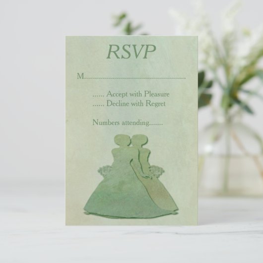 Groene Mint Rustic Lesbian Wedding RSVP (Staand voorkant)