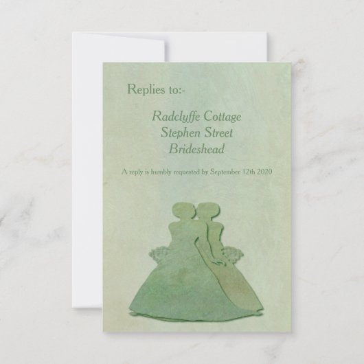 Groene Mint Rustic Lesbian Wedding RSVP (Achterkant)