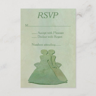 Groene Mint Rustic Lesbian Wedding RSVP Kaartje
