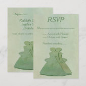 Groene Mint Rustic Lesbian Wedding RSVP Kaartje (Voorkant / Achterkant)