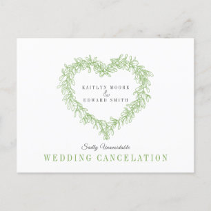 Groene misletoe hartslag met annulering bruiloft aankondigingskaart