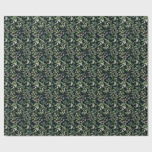 Groene Mistletoe Patroon Kerst Ontwerp Cadeaupapier (Vlak)